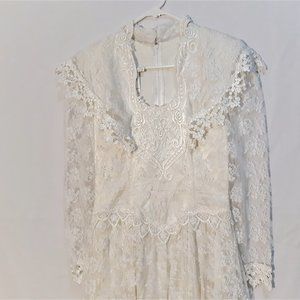 Jessica McClintock Lace Bridal Wedding Dress SIZE 8 Vintage Long Sleeve